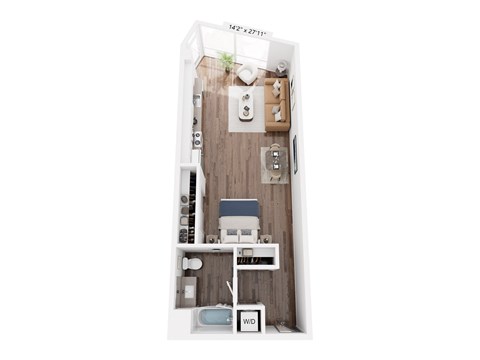 Floor plan for studio, 1 bath, 650 sqft